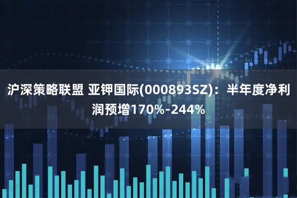 沪深策略联盟 亚钾国际(000893SZ)：半年度净利润预增170%-244%